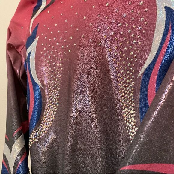 GK elite custom gymnastics competition leotard long sleeve ombre rhinestone CL - Picture 5 of 13